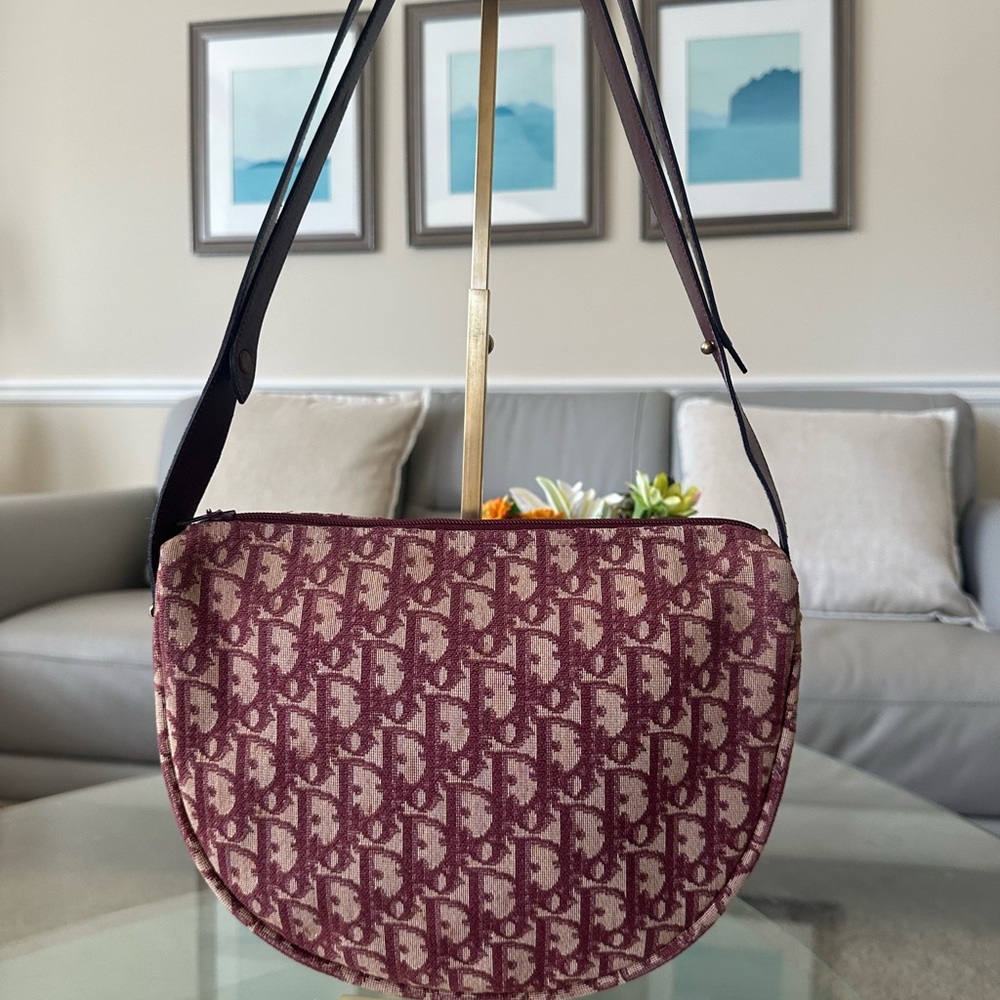 Dior Burgundy and Cream Monogram Shoulder Bag